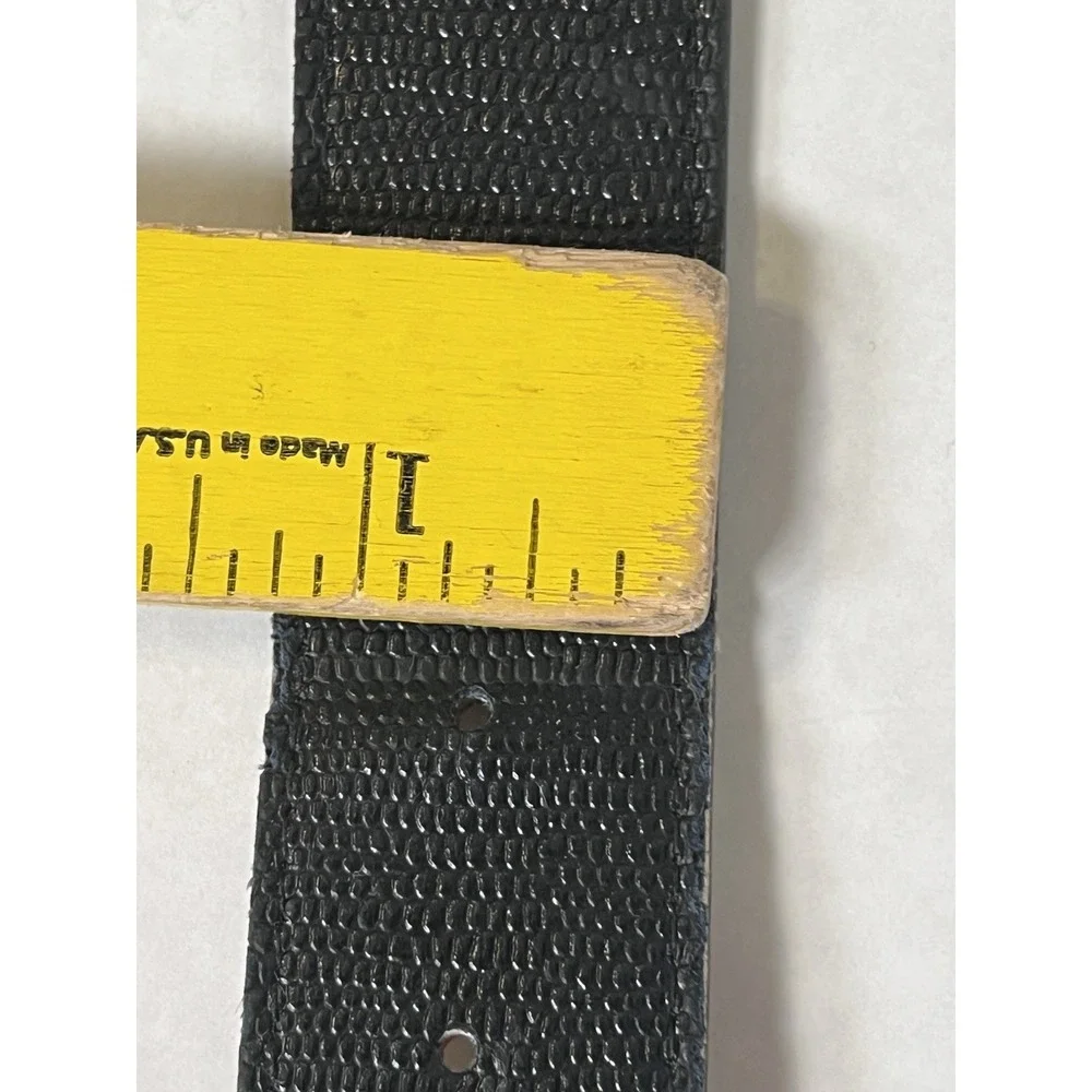 Belt Small‎ Black & Silver  M.A. Logo Buckle Black Faux Tectured Leather